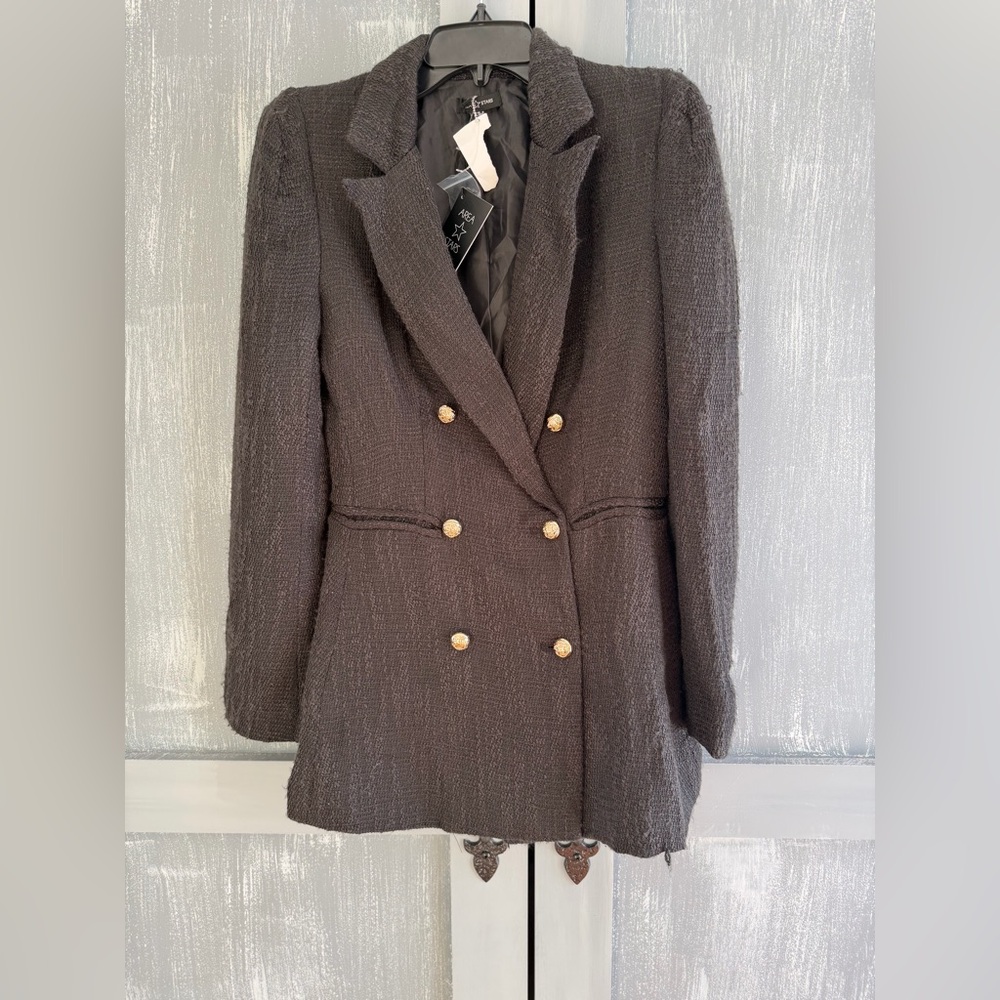 Area Stars Black Textured Double Breasted Blazer Gold Buttons NWT XS - Picture 3 of 6